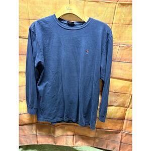 Vintage 90s Polo Ralph Lauren Pony Logo T Shirt Adult Large Blue Long Sleeve Men